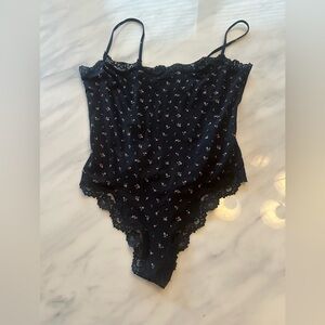 SKIMS Black Lace Trim Bodysuit